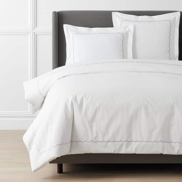 The Company Store Legends Hotel Embroidered Scallop Lavender Geometric Queen Cotton Percale Duvet Cover