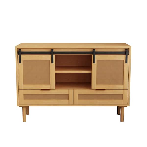 Unbranded 47.24 in. W x 15.75 in. D x 31.5 in. H Wood Brown Linen Cabinet with Sliding Barn Door, 2 Drawers