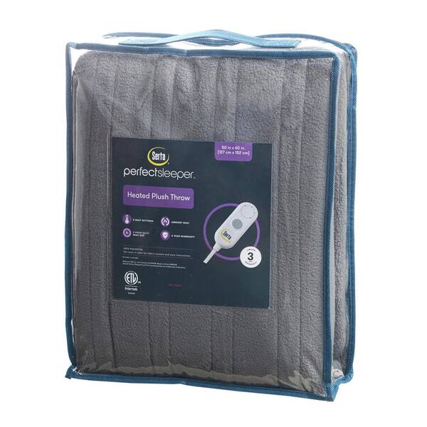 Serta Fleece to Sherpa Dark Grey Fleece Electric Throw Blanket