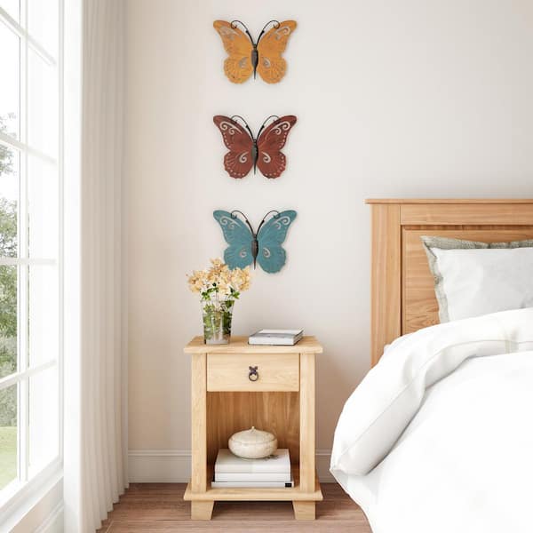 Butterfly Decor for Bathroom Blue Wall Art for Office Butterfly Room  Decorations Art Paintings for Bedroom Blue Butterfly Prints Wooden  Background