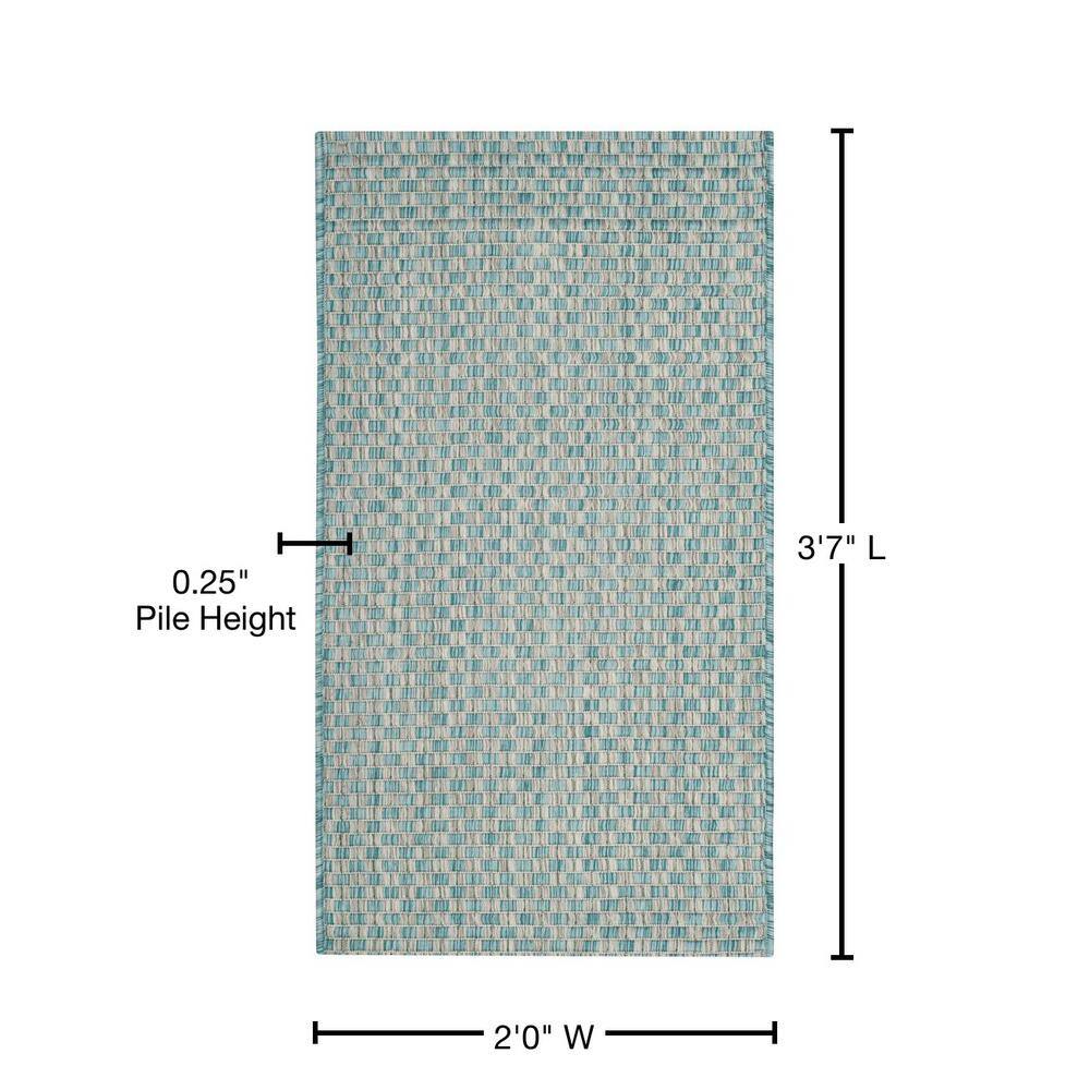 Light Blue and Grey Rectangular Stain-Resistant Synthetic Rug