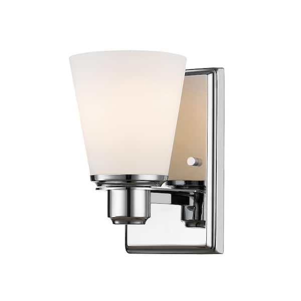 Unbranded 1-Light Chrome Wall Sconce with Matte Opal Glass