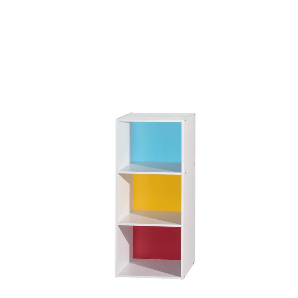 White Wood Kids Bookcase with Doors and Cubes