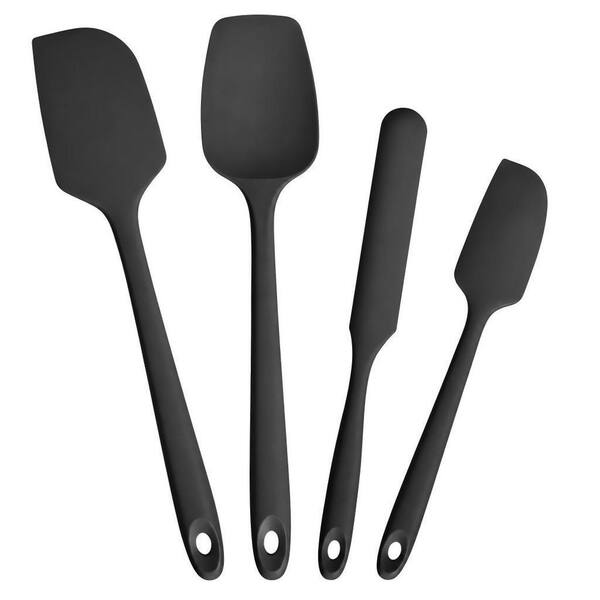 4-Piece High Heat Food Safe Semless Kitchen Silicone Scraper Set for Cooking, Baking, Black