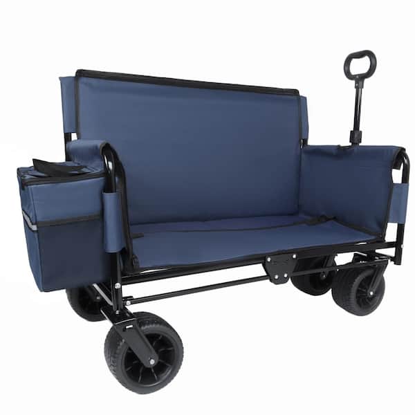 8.9 cu. ft. Steel Garden Cart with Bench Seat & Storage, 500lbs Heavy-Duty in Dark Blue