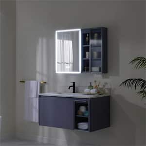 40 in.W x 22 in.D x 20 in.H Single Sink Solid Wood Floating Bath Vanity with White Quartz Top Medicine Cabinet, Lavender