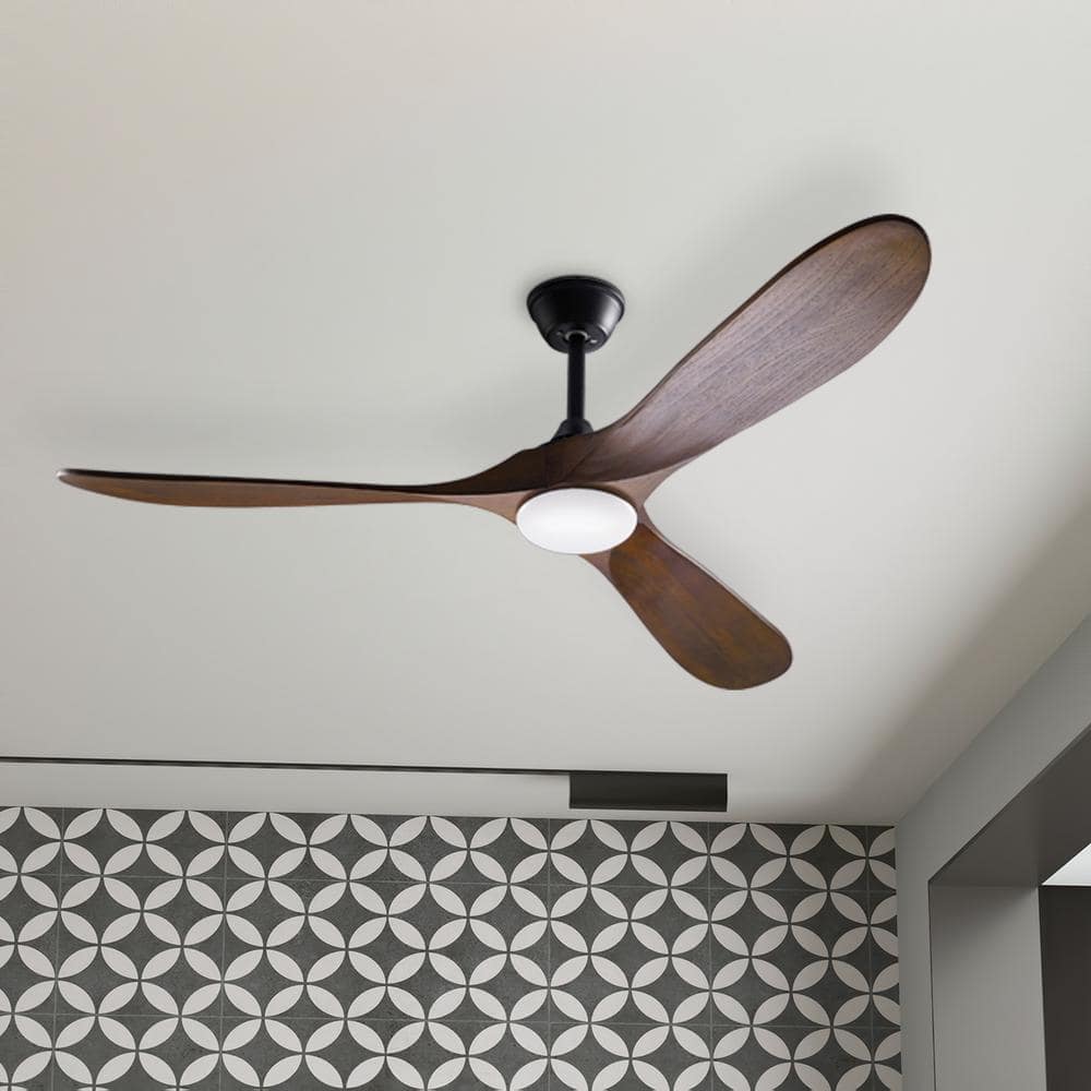 FUFU&GAGA Brown 60 in. W Integrated LED Indoor Wood Ceiling Fan