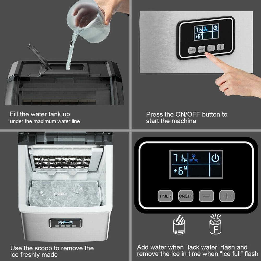 Silver Stainless Steel Portable Ice Maker with LCD Display