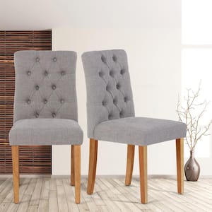 Lucetta Grey Upholstered Tufted Hight Back Solid Wood Legs Side Dining Chair (Set of 2)