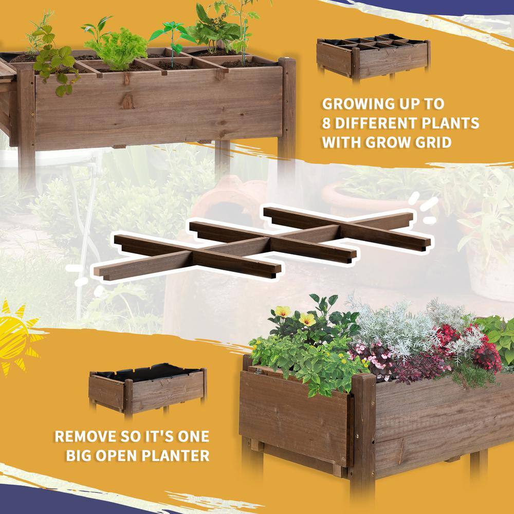 Brown Wooden Raised Garden Bed with Storage Shelf