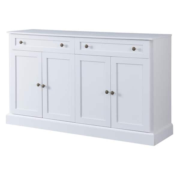 White Wood 60 in. Sideboard with 2 Drawers 2 Adjustable Shelves and 4 Doors