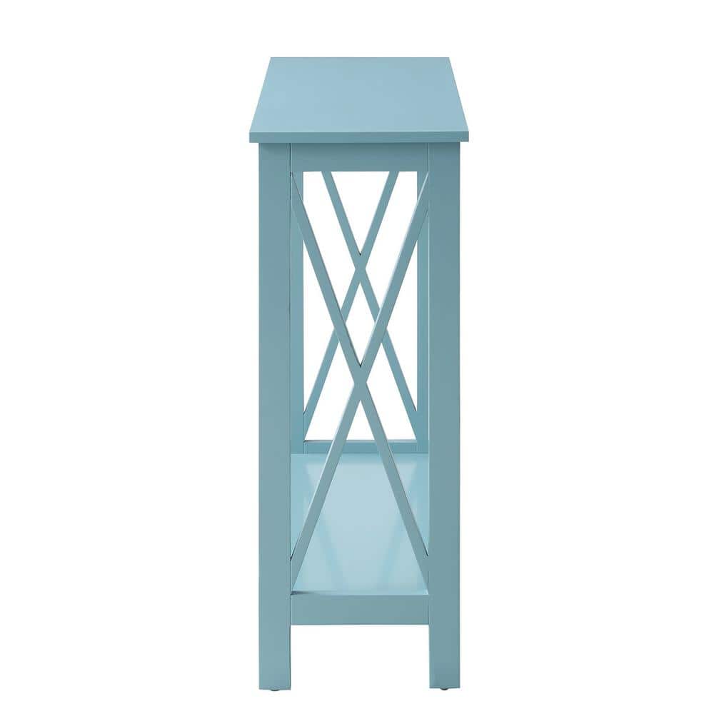 Sea Foam Blue Wood Console Table with Storage Shelf