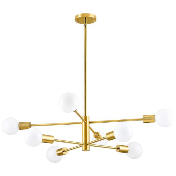 Merra 8-Light Gold Modern Sputnik Chandelier for Dining Room with 4 Heights