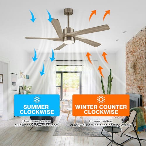 54 in. 5 Blades 6 Fan Speeds LED Indoor Nickel and Wooden Grain Smart Ceiling Fan with Remote Lighting