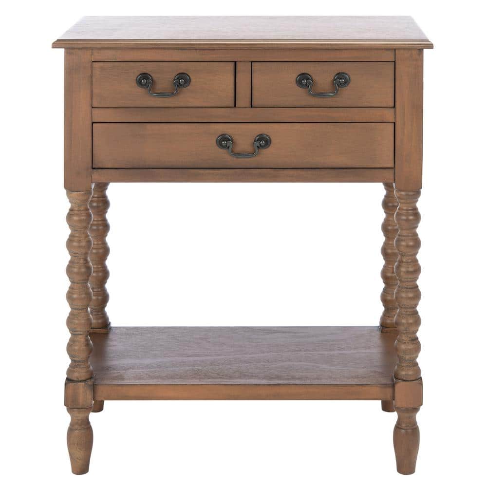 Athena Brown Wood and Metal 3-Drawer Console Table