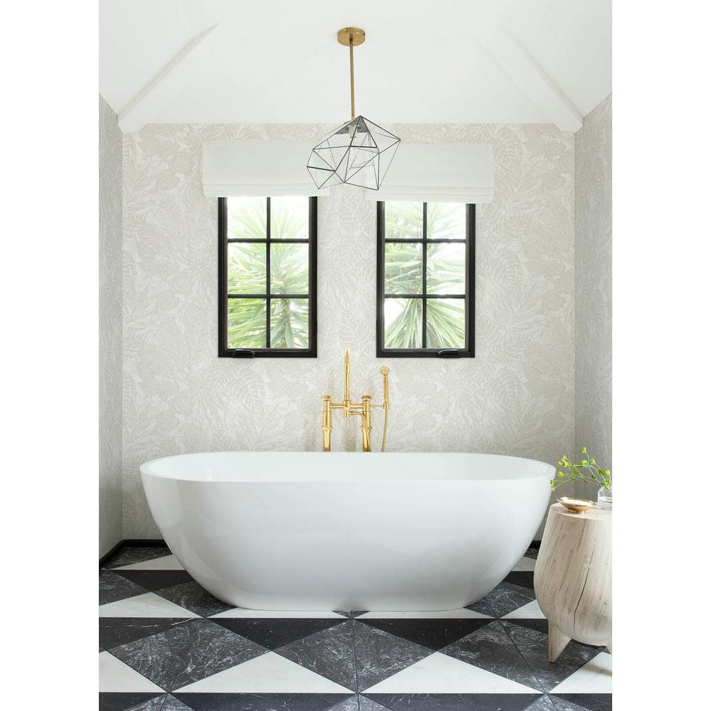 Brentwood Off-White Palm Leaves Grasscloth Wallpaper