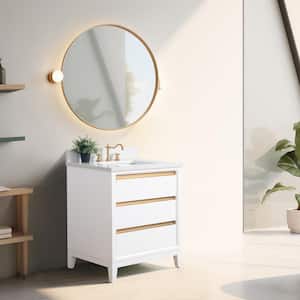 30 in. W x 22 in. D x 34 in. H Single Sink Bathroom Vanity in White with Engineered Marble Top