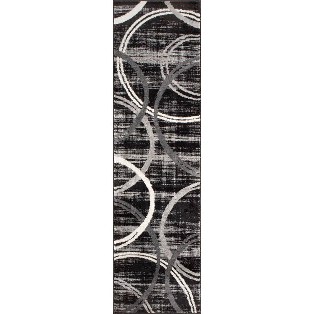 Black and Gray Abstract Synthetic 5' x 7' Area Rug