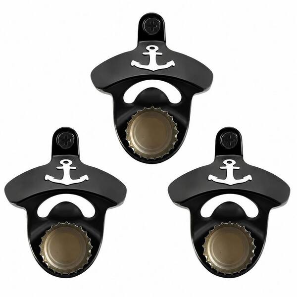 Stainless Wall Mount Magnetic Bottle Openers Black Matte Cap Catch Set of 3 Patio Ready Kitchen Bar Pack