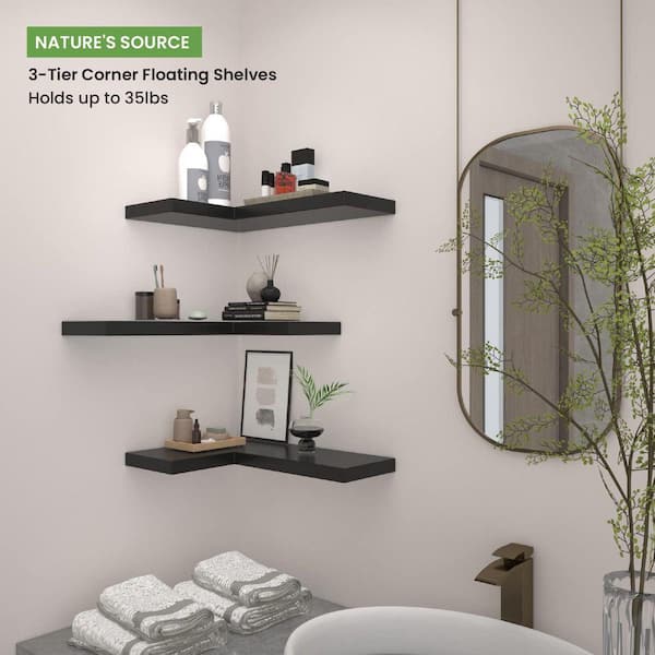 JFVKAF 16.6-in W x 6-in D x 1-in H Black Floating Corner Shelves