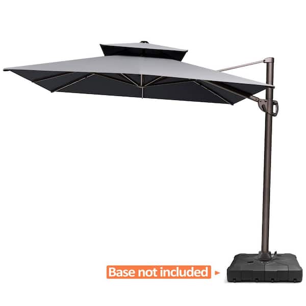 Pellebant 9 ft. x 10.5 ft. Outdoor Aluminum Cantilever Swivel Adjustable Canopy Tilt Patio Umbrella in Dark Gray with No Base
