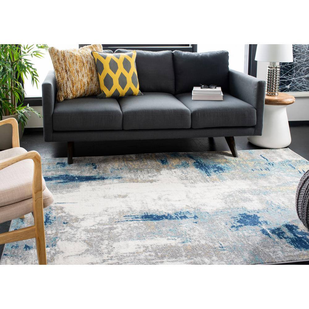 Gray and Gold Abstract Hand-knotted Synthetic Area Rug