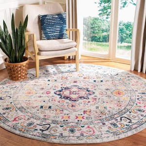 Madison Gray/Blue 7 ft. x 7 ft. Round Border Distressed Area Rug