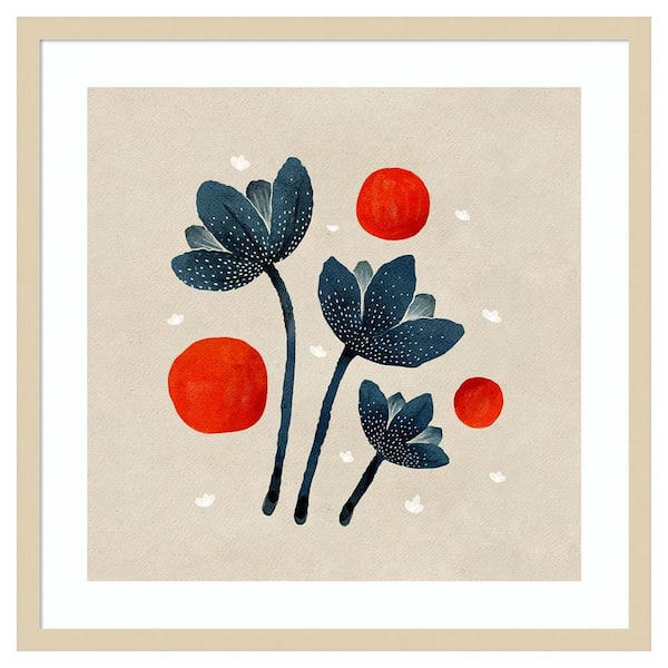 Amanti Art Blue Flowers II by Katie Oshea 25 in. W x 25 in. H. Wood Framed Wall Art Print Framed in Brown
