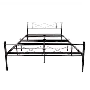 Black Queen Bed Frame Metal Platform Bed with Headboard and Footboard 82" x 62" 