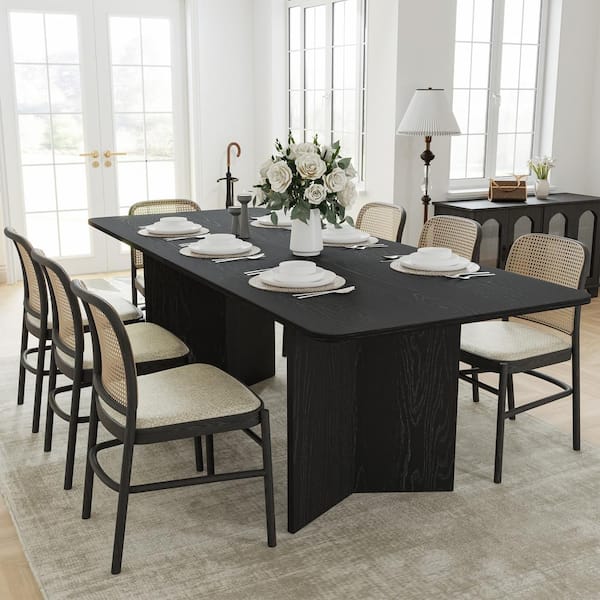 Dovelina Brix Modern Rectangle Black Wood Top 79 in. Double Pedestal Base Dining Table Seats 8