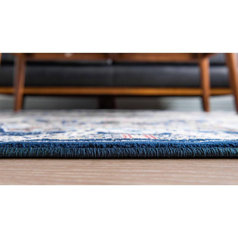 Navy Blue Floral Elegance 8' x 10' Synthetic Area Rug