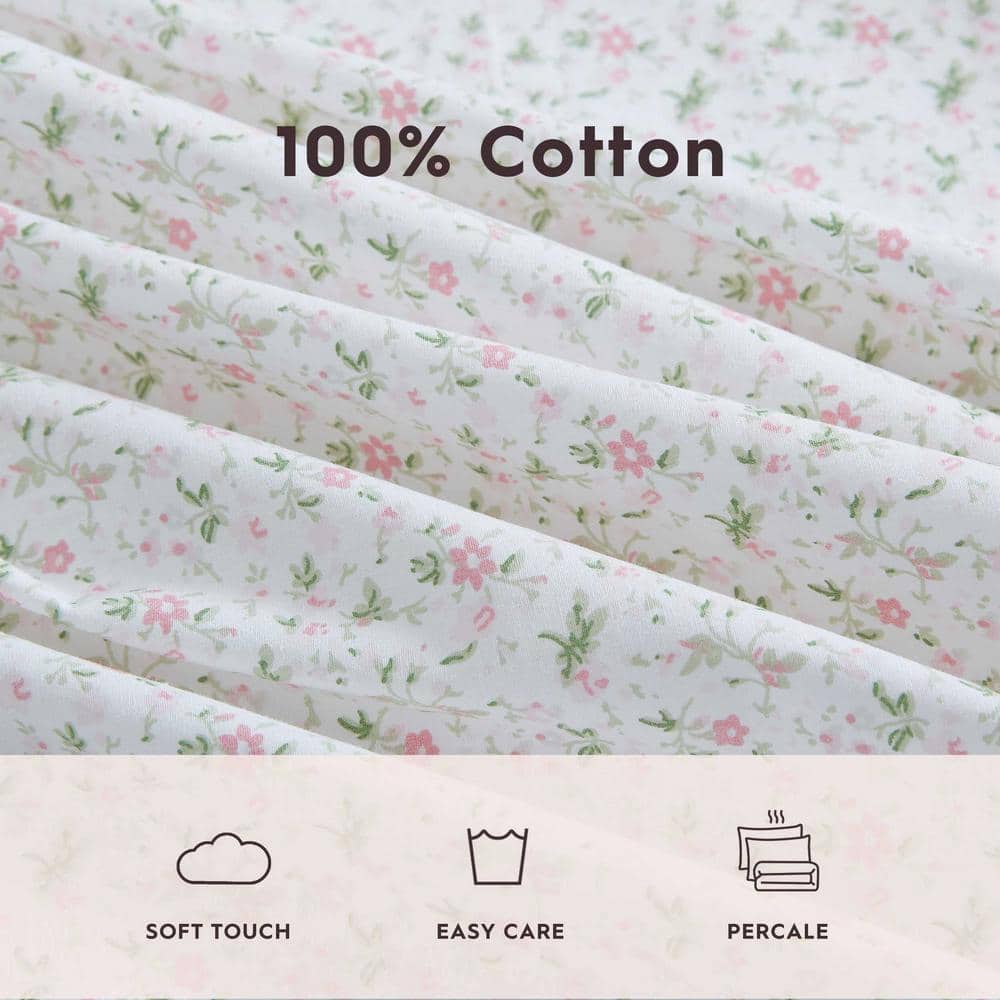 Evie Pink Floral Cotton Percale Twin XL Sheet Set