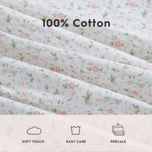 Laura Ashley Evie Pink 3-Piece Percale Cotton TwinXL Sheet Set
