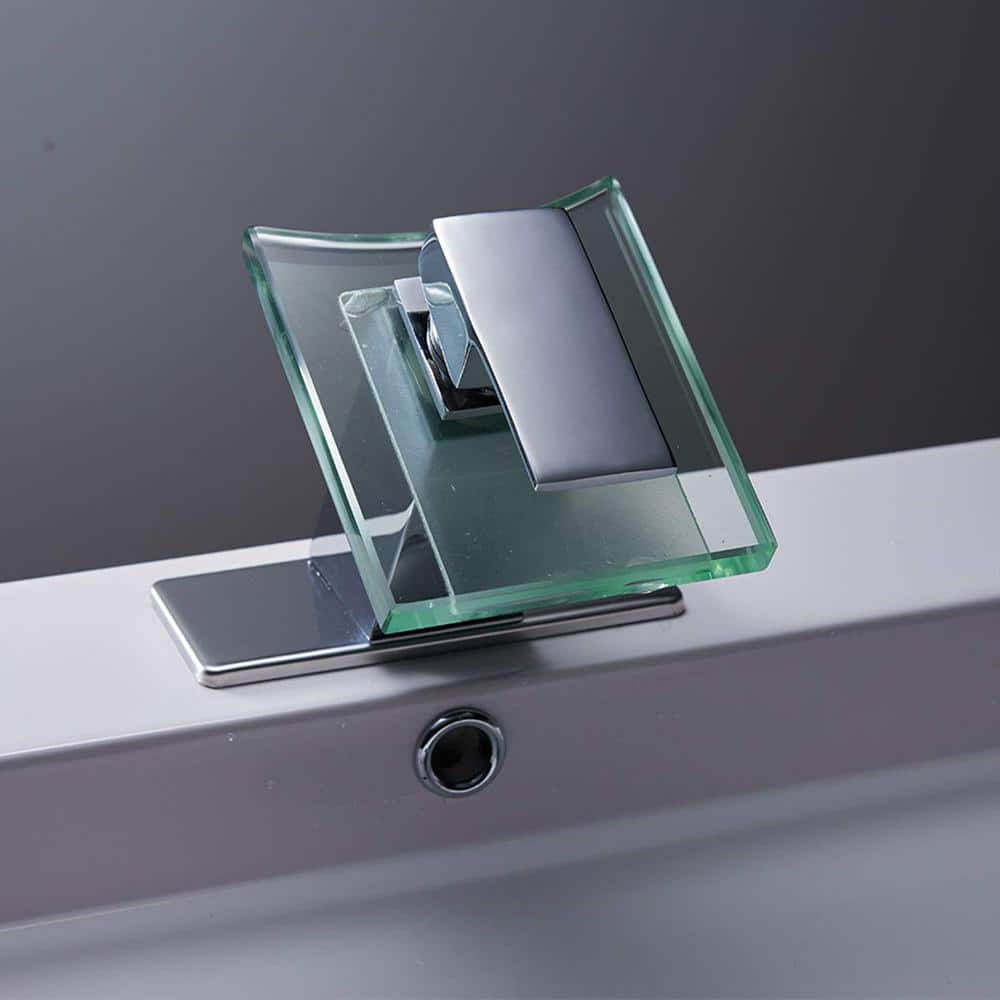 Polished Chrome Glass Spout Single-Handle Low-Arc Bathroom Faucet
