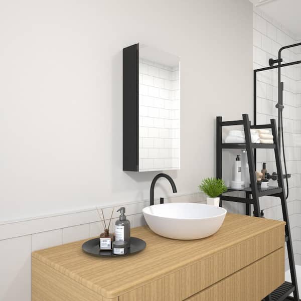 TaiMei 12 in. W x 24 in. H Small Rectangular Black Aluminum Recessed/Surface Mount Medicine Cabinet with Mirror