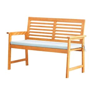 Outdoor Series. Honey-Colored Solid Wood Outdoor Garden Bench (1-Set, Blue Cushion). Dining Chair