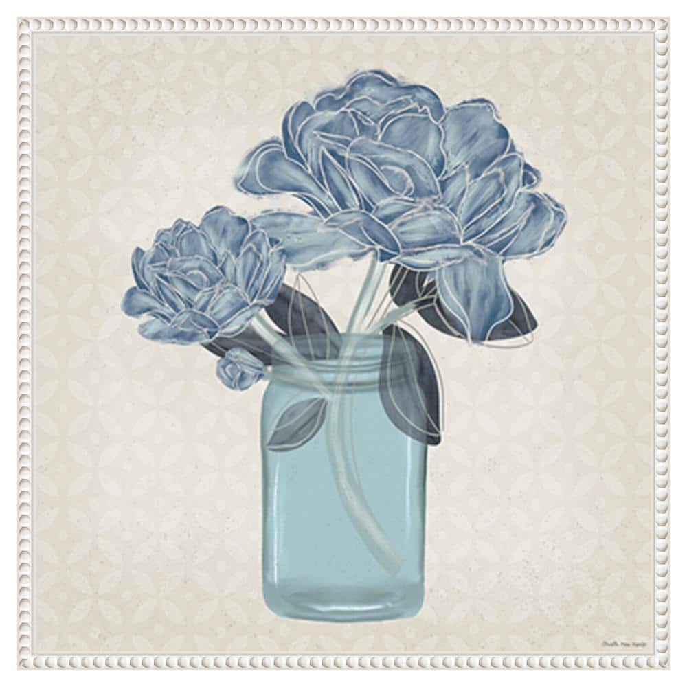 Blue Floral Still Life Canvas Print with Beaded Frame