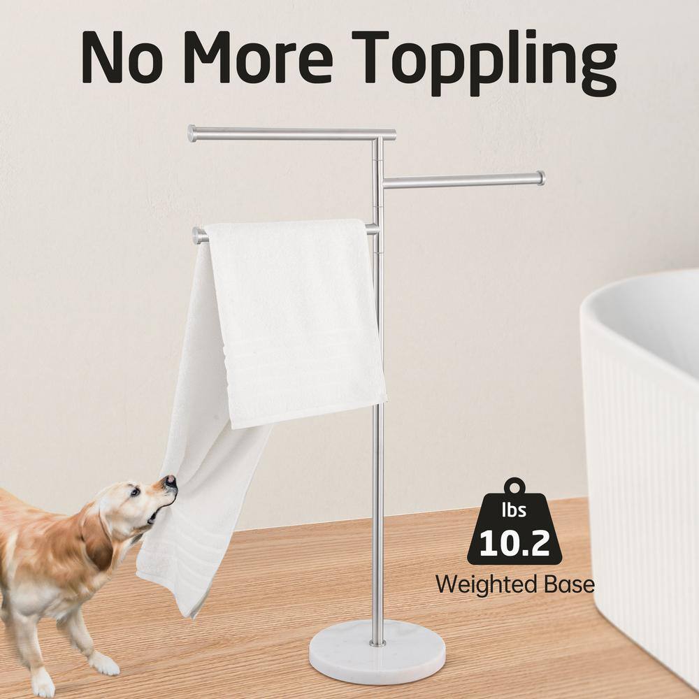 Brushed Steel Freestanding Towel Rack with Marble Base