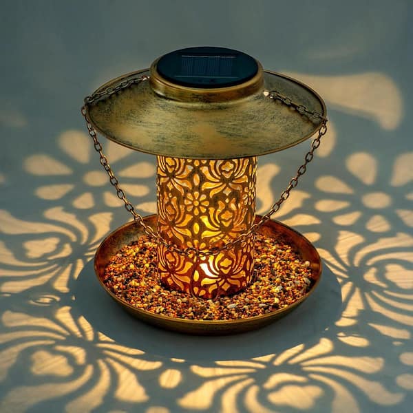 Unbranded - Bronze Metal Water Resistant Solar Bird Feeder with S Hook and Light as Gift Idea for Bird Lover