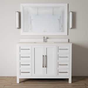 Almeria 48 in. W x 22 in. D x 36 in. H Single White Sink Bath Vanity in White with White Quartz Counter Top and Mirror