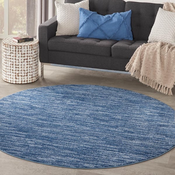 Essentials 6 ft. x 6 ft. Navy Blue  Round Solid Contemporary Indoor/Outdoor Patio Area Rug