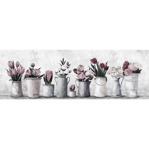 "Fresh Pink Tulips" by Parvez Taj Unframed Canvas Nature Art Print 15 in. x 45 in.