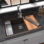 QTWS- 875 Quartz 33 in. Single Bowl Drop-In Workstation Kitchen Sink in Brown