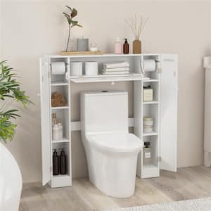 34 in. W x 39 in. H x 7.5 in. D White Over The Toilet Storage Cabinet Freestanding Shelf Paper Holder with Doors