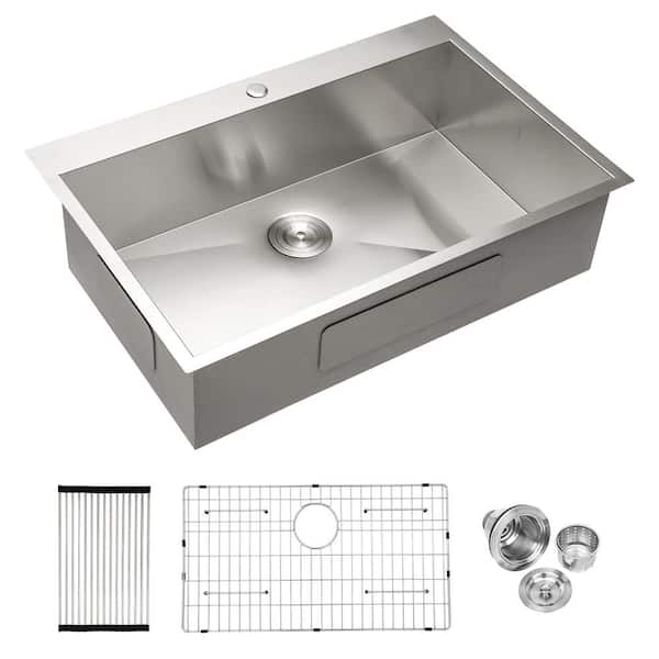 28 in. Drop-In Single Bowl 18-Gauge Silver Stainless Steel Kitchen Sink Basin