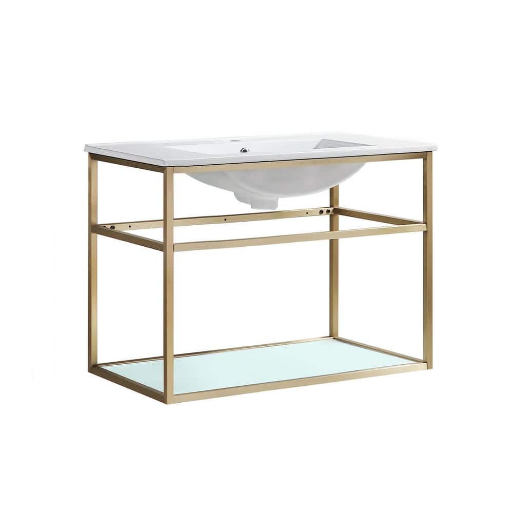 Pierre 35.4" Gold Stainless Steel and Glass Single Bathroom Vanity