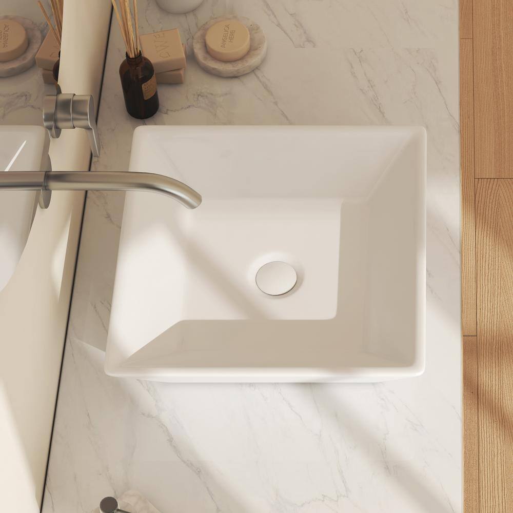 Naples 16.5" White Ceramic Square Vessel Sink