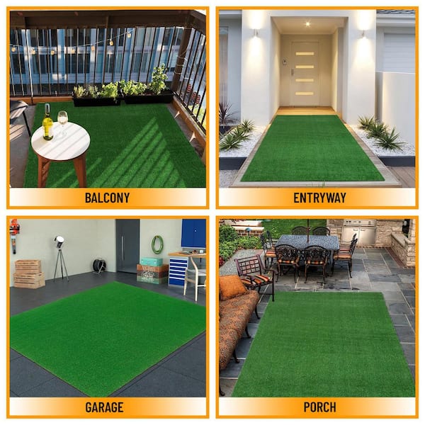 Ottomanson Turf Collection Waterproof Solid Grass 7x10 Indoor