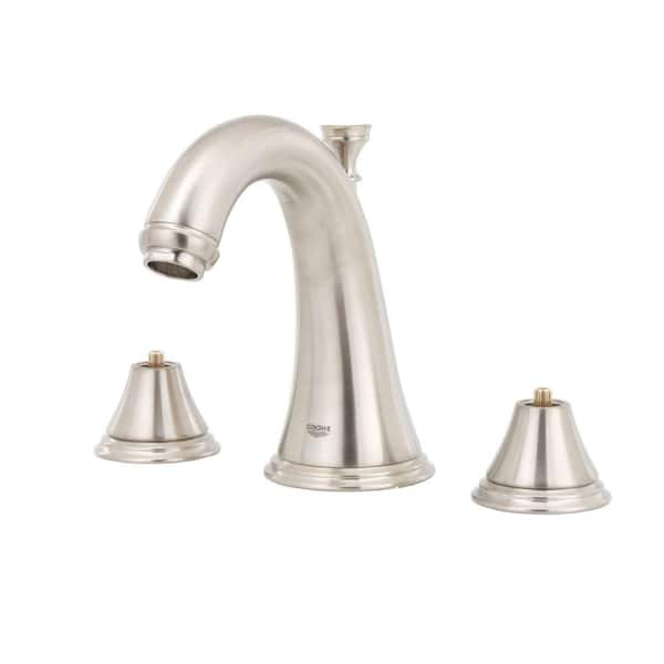 GROHE Geneva 8 in. Widespread 2-Handle Mid-Arc Bathroom Faucet in Infinity Brushed-Nickel (Handles Sold Separately)