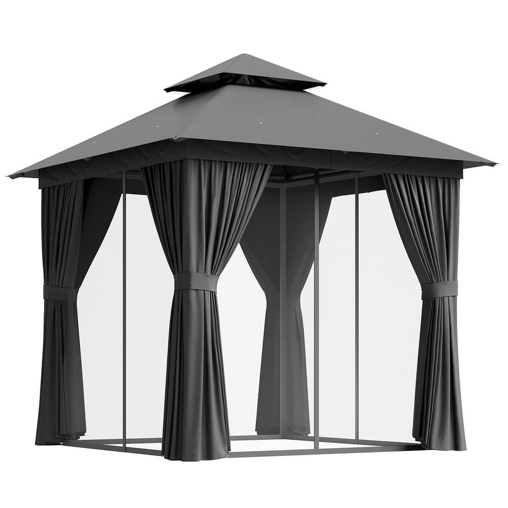 8 ft. x 8 ft. Gray Double Roof Polyester Soft Top Gazebo Canopy with Curtains and Mosquito Netting, Event Tent price history on PriceWatchPro